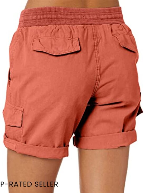High Waist Cargo Shorts Relaxed Fit Cotton Casual Outdoor Hiking Summer - Picture 4 of 7